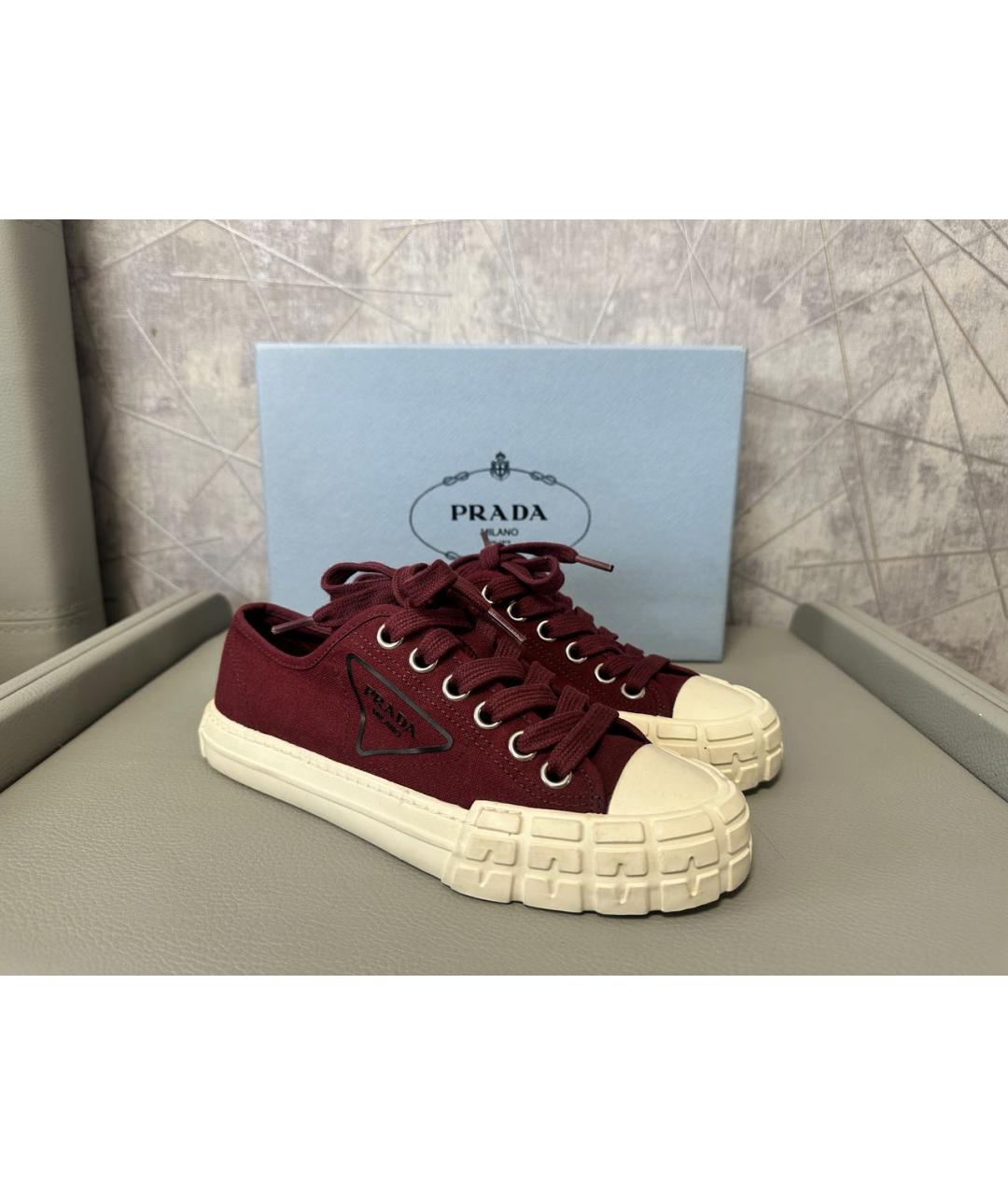 PRADA Бордовые текстильные кеды, фото 6