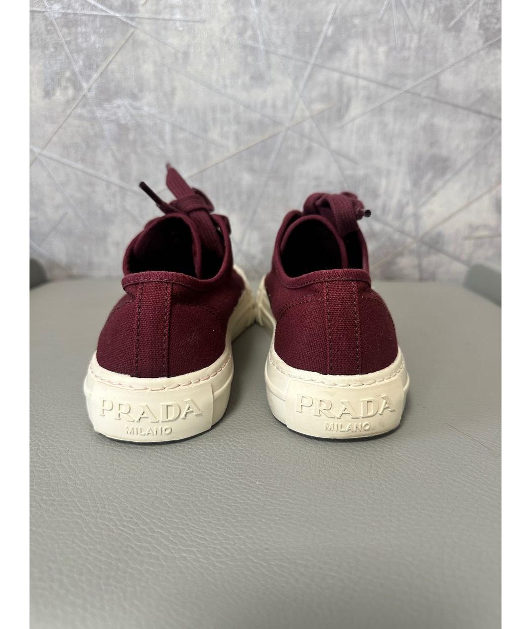 PRADA Бордовые текстильные кеды, фото 4