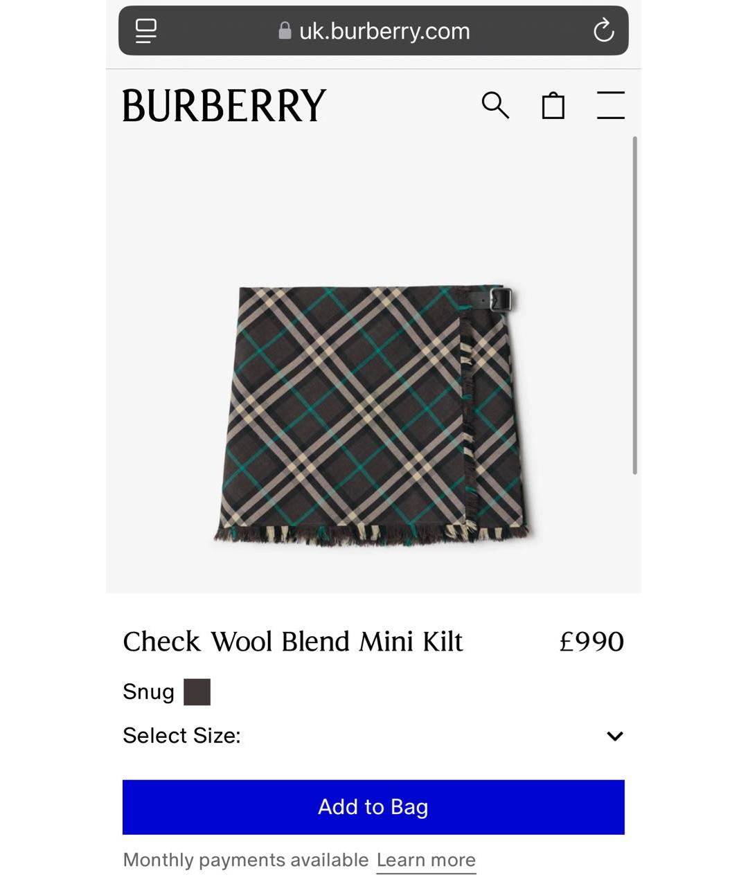 BURBERRY Темно-синяя шерстяная юбка мини, фото 7