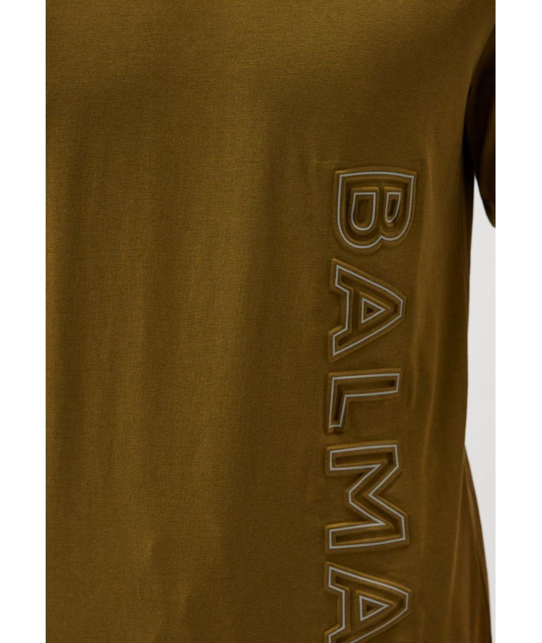 BALMAIN Хаки хлопковая футболка, фото 4