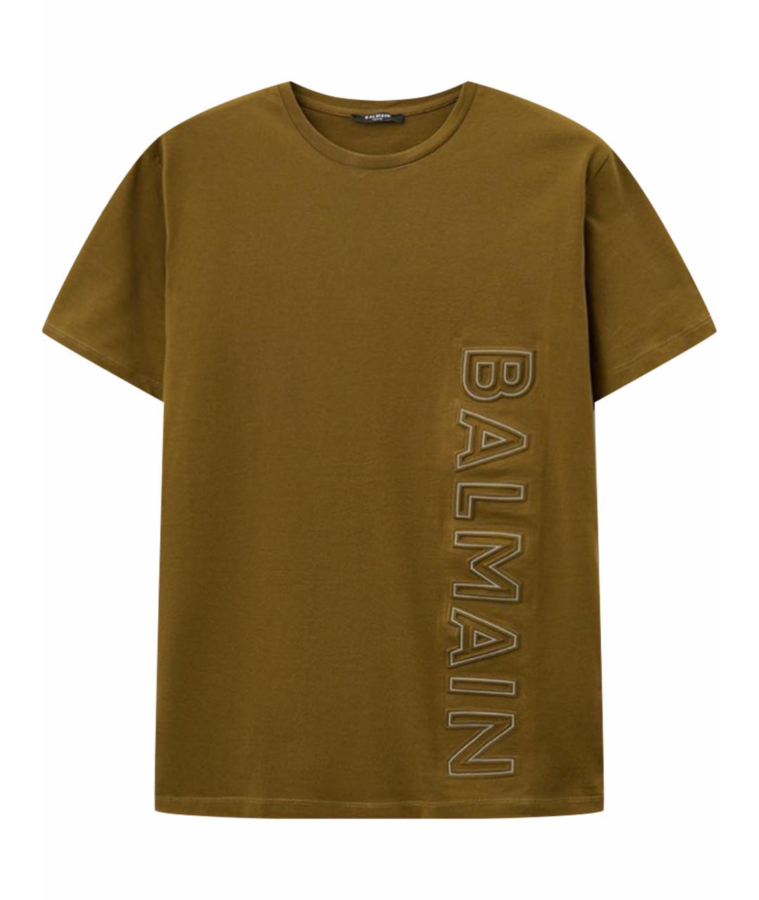 BALMAIN Хаки хлопковая футболка, фото 1