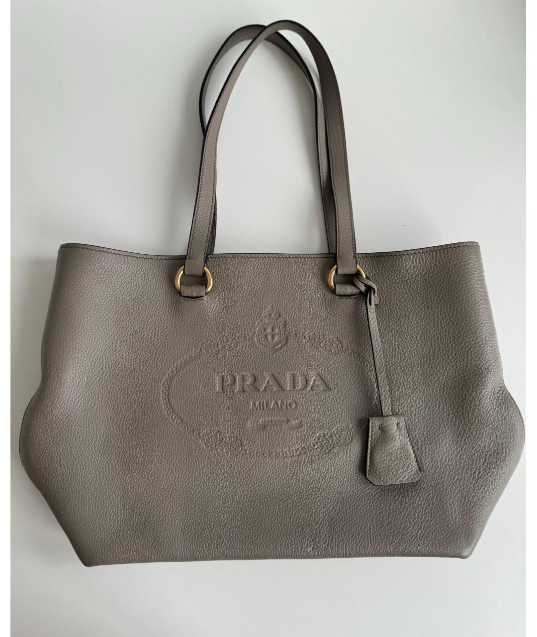 PRADA Серая кожаная сумка тоут, фото 9