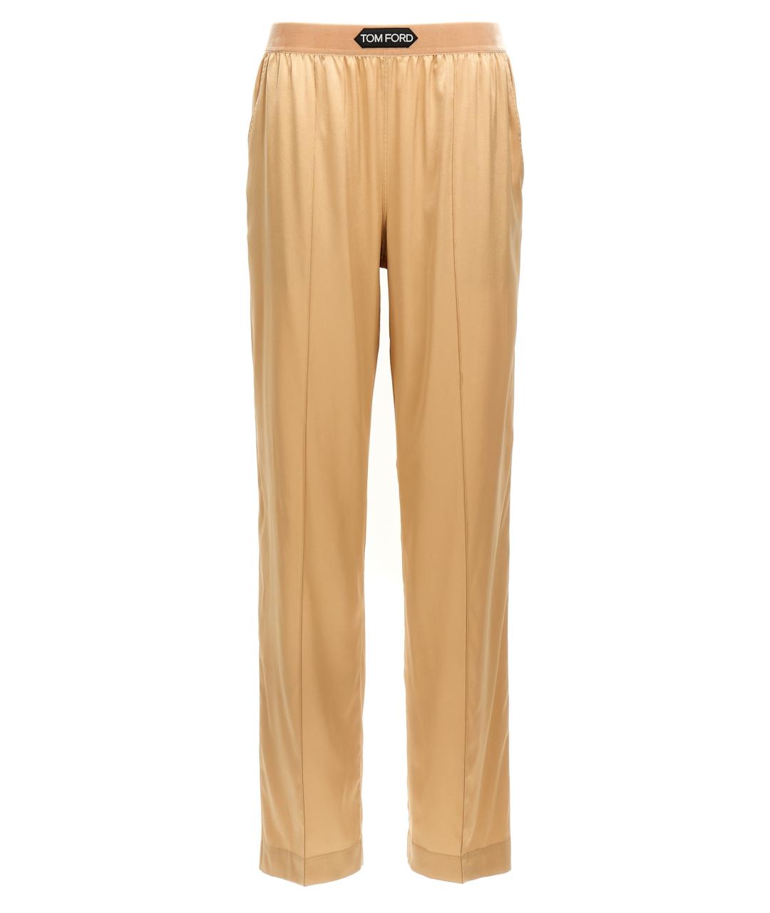 TOM FORD Бежевые шелковые прямые брюки, фото 1