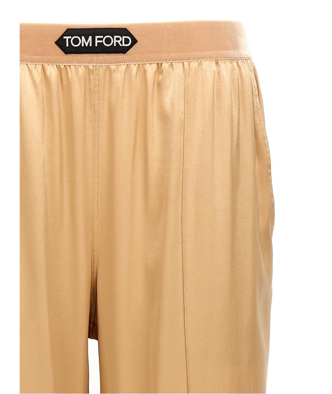 TOM FORD Бежевые шелковые прямые брюки, фото 3