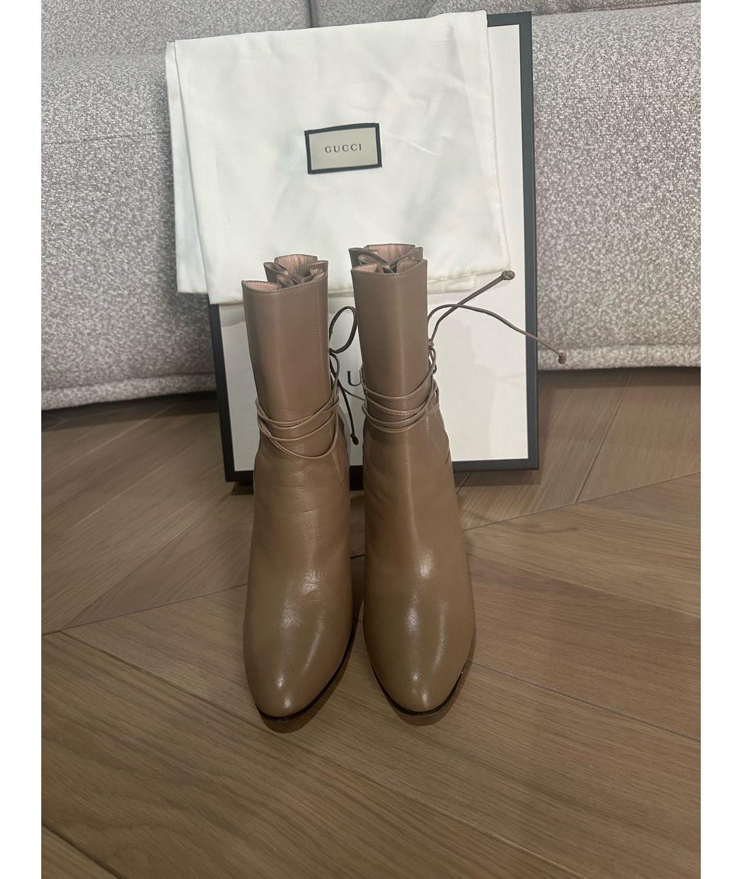 GUCCI Бежевые кожаные ботильоны, фото 2