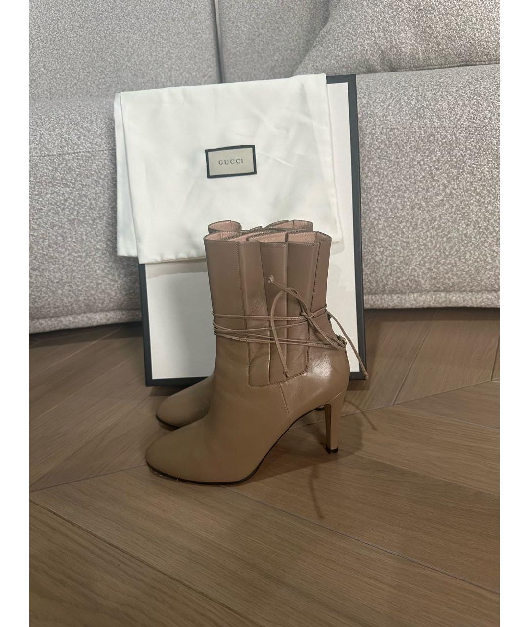 GUCCI Бежевые кожаные ботильоны, фото 7