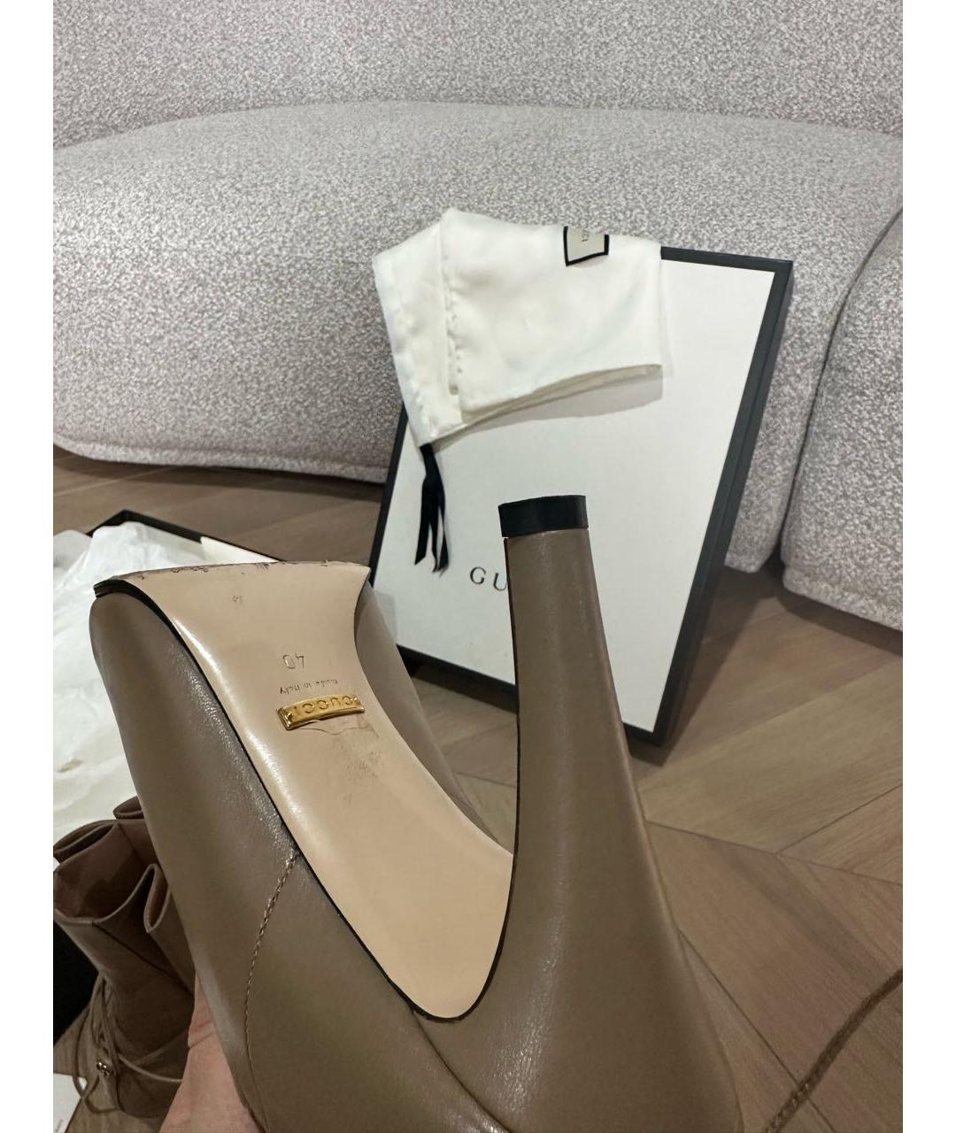 GUCCI Бежевые кожаные ботильоны, фото 4