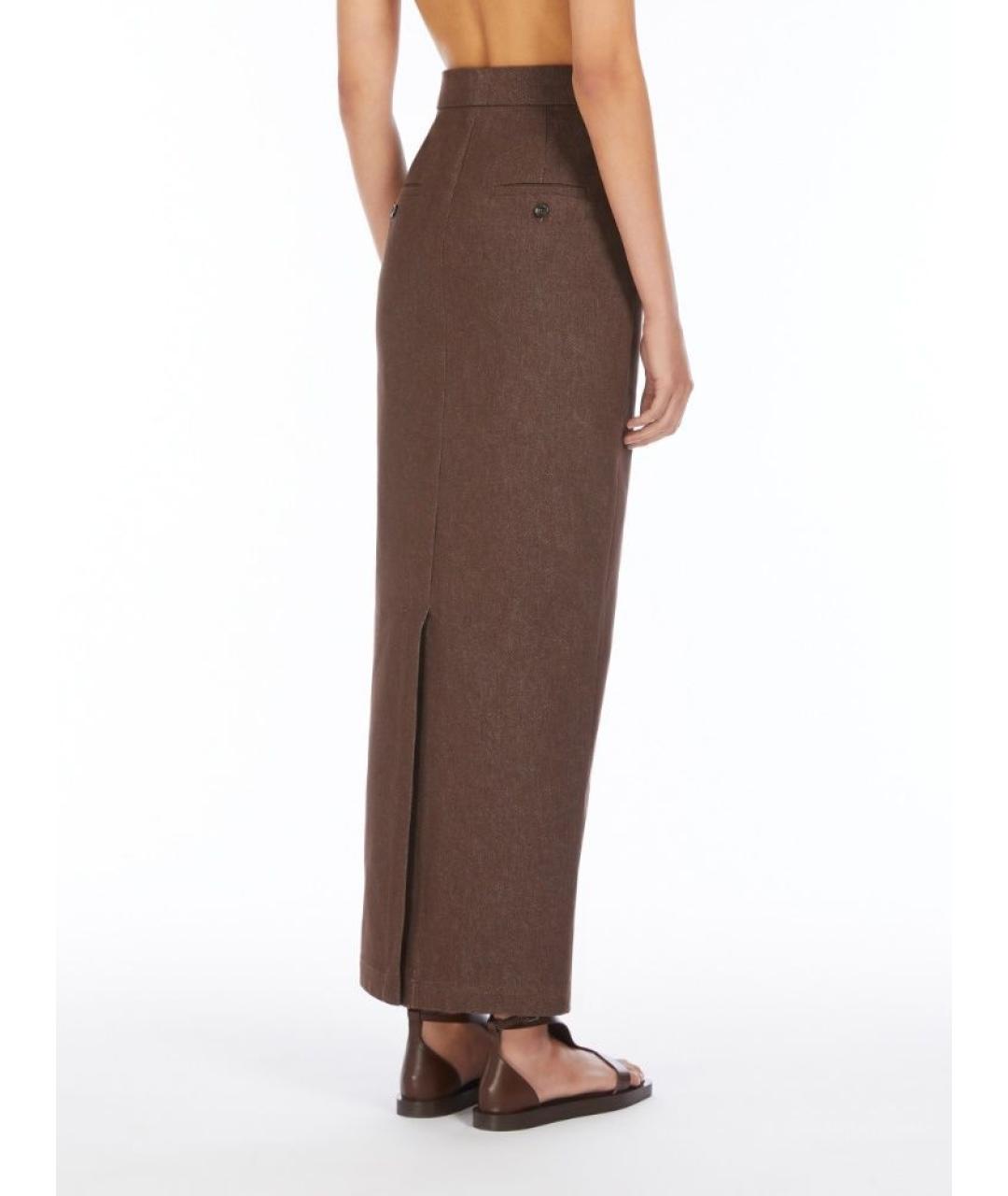 MAX MARA Коричневая хлопковая юбка миди, фото 3