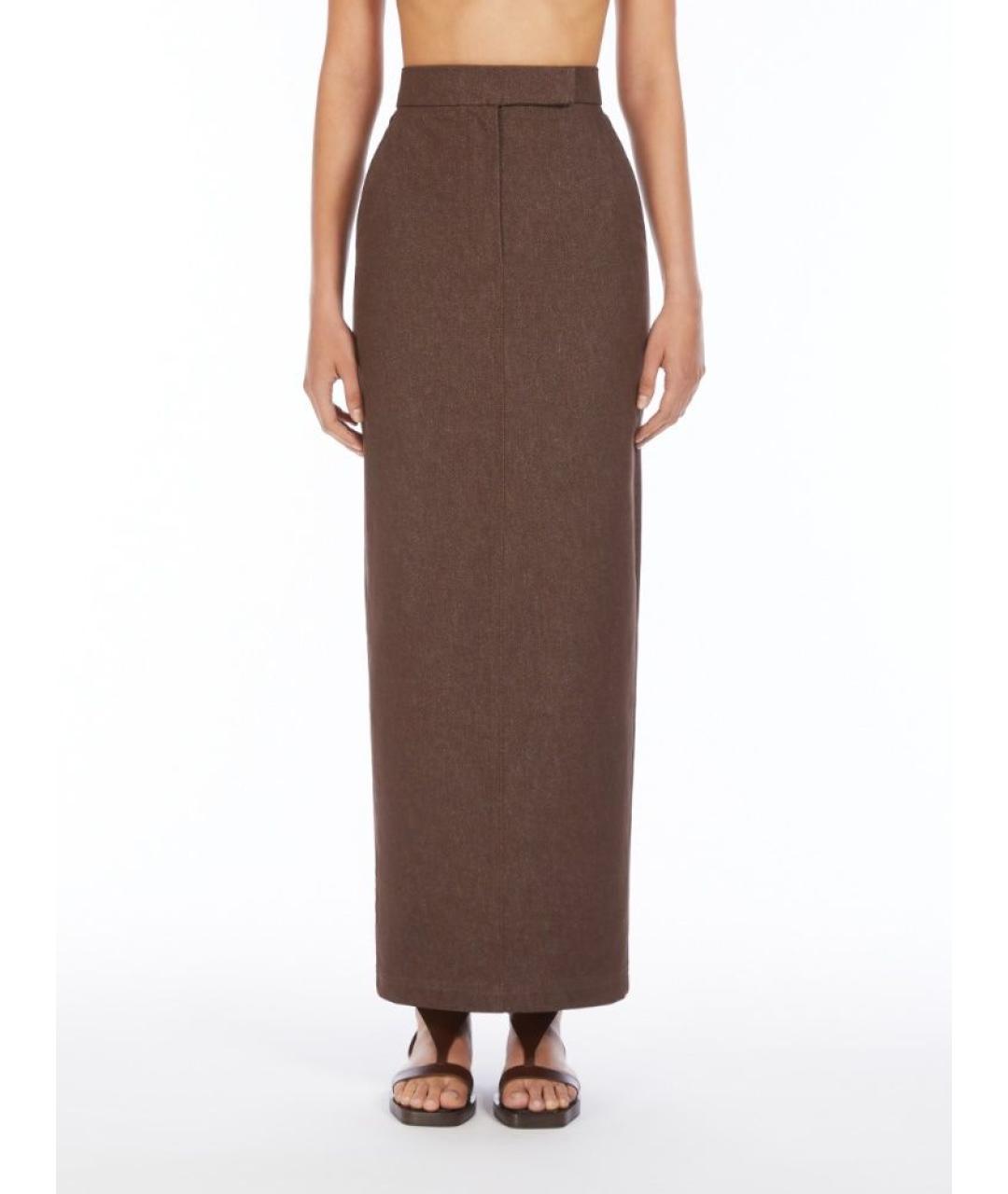 MAX MARA Коричневая хлопковая юбка миди, фото 2