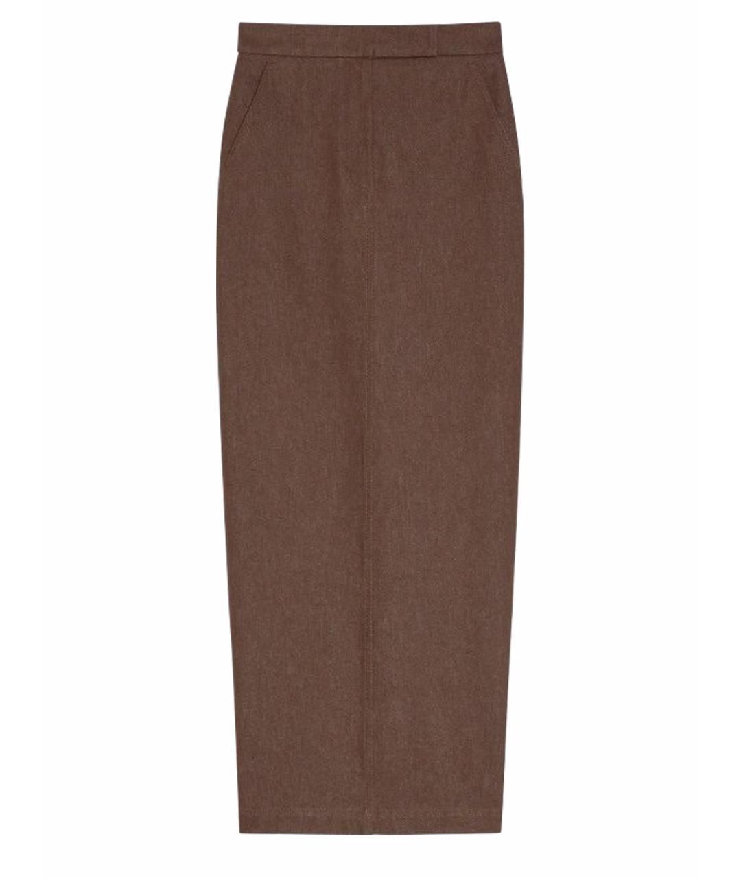 MAX MARA Коричневая хлопковая юбка миди, фото 1