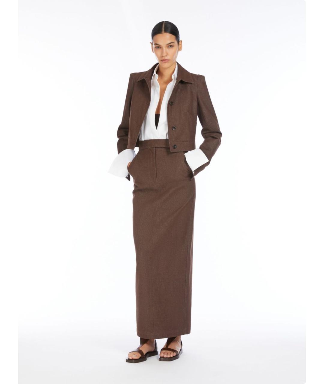 MAX MARA Коричневая хлопковая юбка миди, фото 4