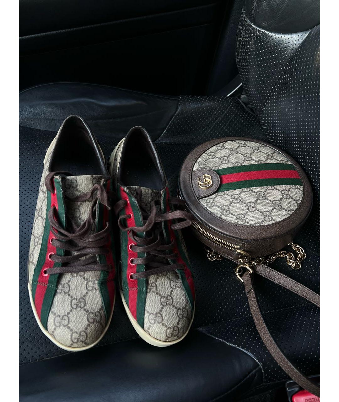 GUCCI Коричневые кожаные кеды, фото 4