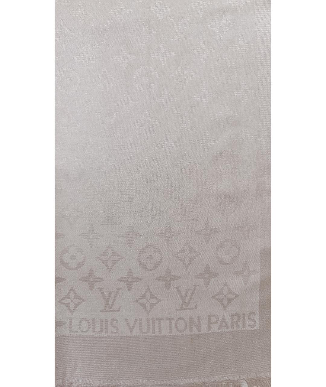 LOUIS VUITTON Бежевый шелковый шарф, фото 5