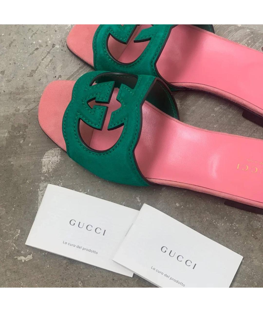 GUCCI Розовые замшевые шлепанцы, фото 6