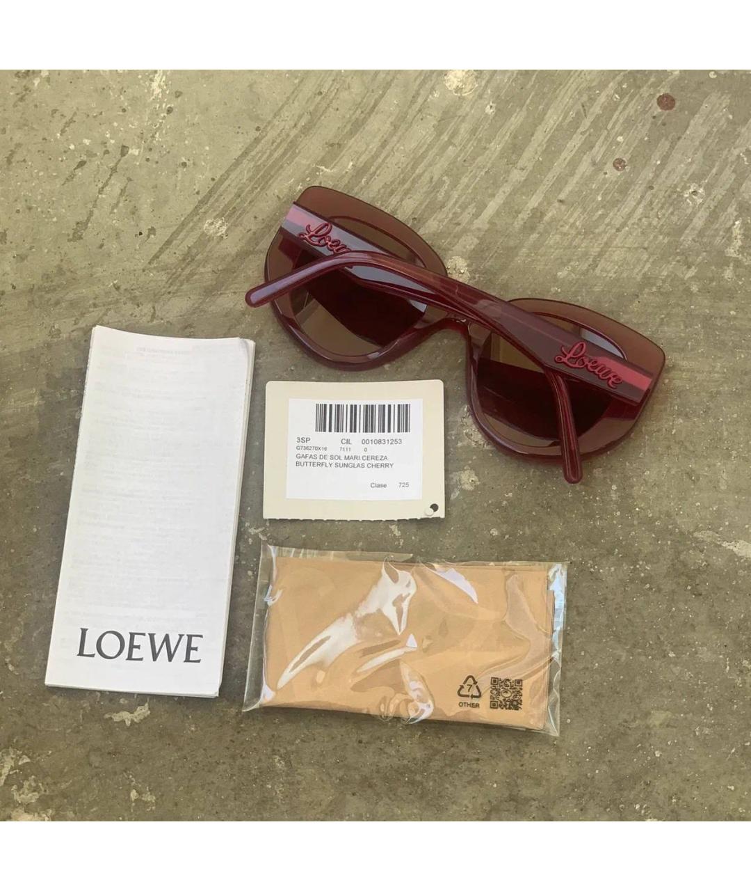 LOEWE Бордовые пластиковые солнцезащитные очки, фото 8