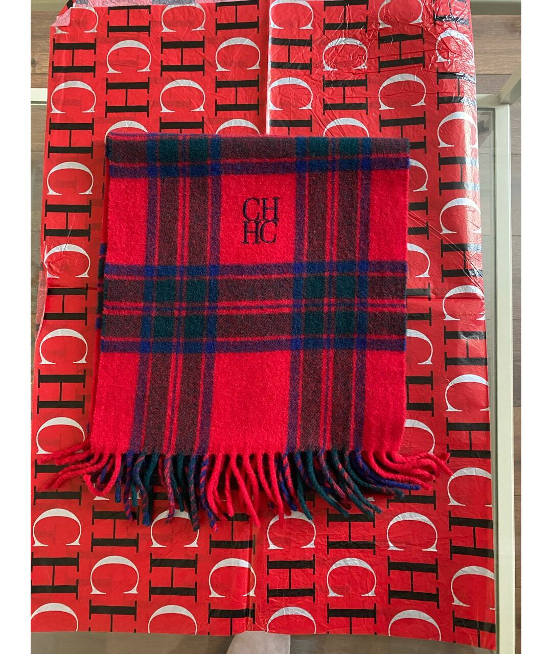 CH CAROLINA HERRERA Красный шерстяной шарф, фото 4