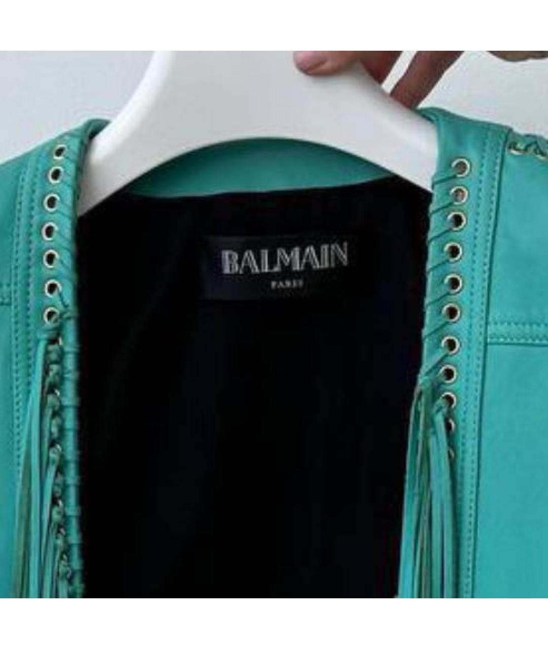 BALMAIN Бирюзовая кожаная куртка, фото 3