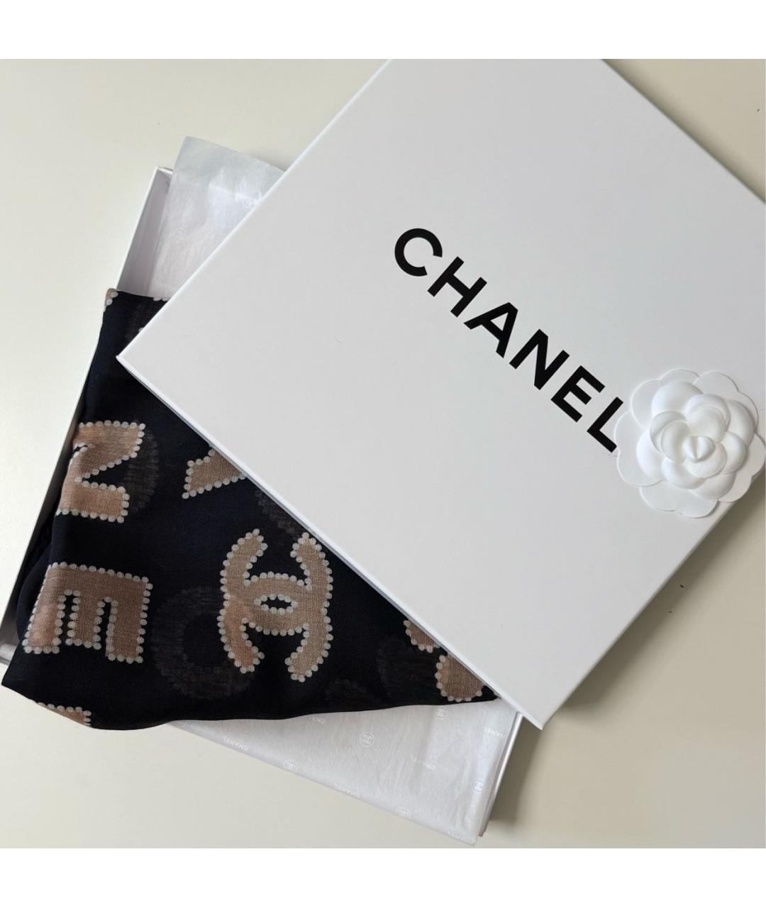 CHANEL Черный кашемировый платок, фото 4