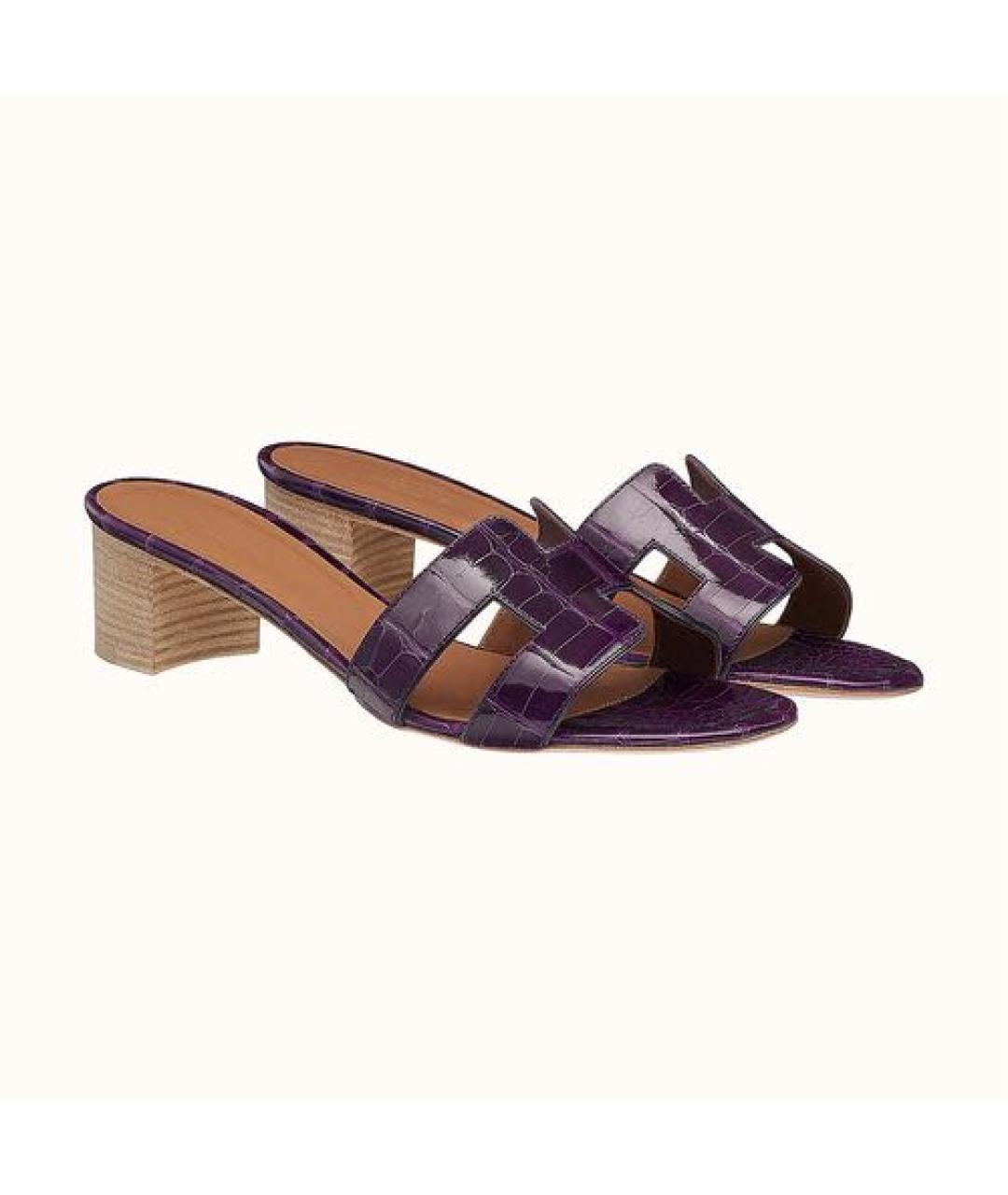 HERMES Фиолетовые мюли из экзотической кожи, фото 2