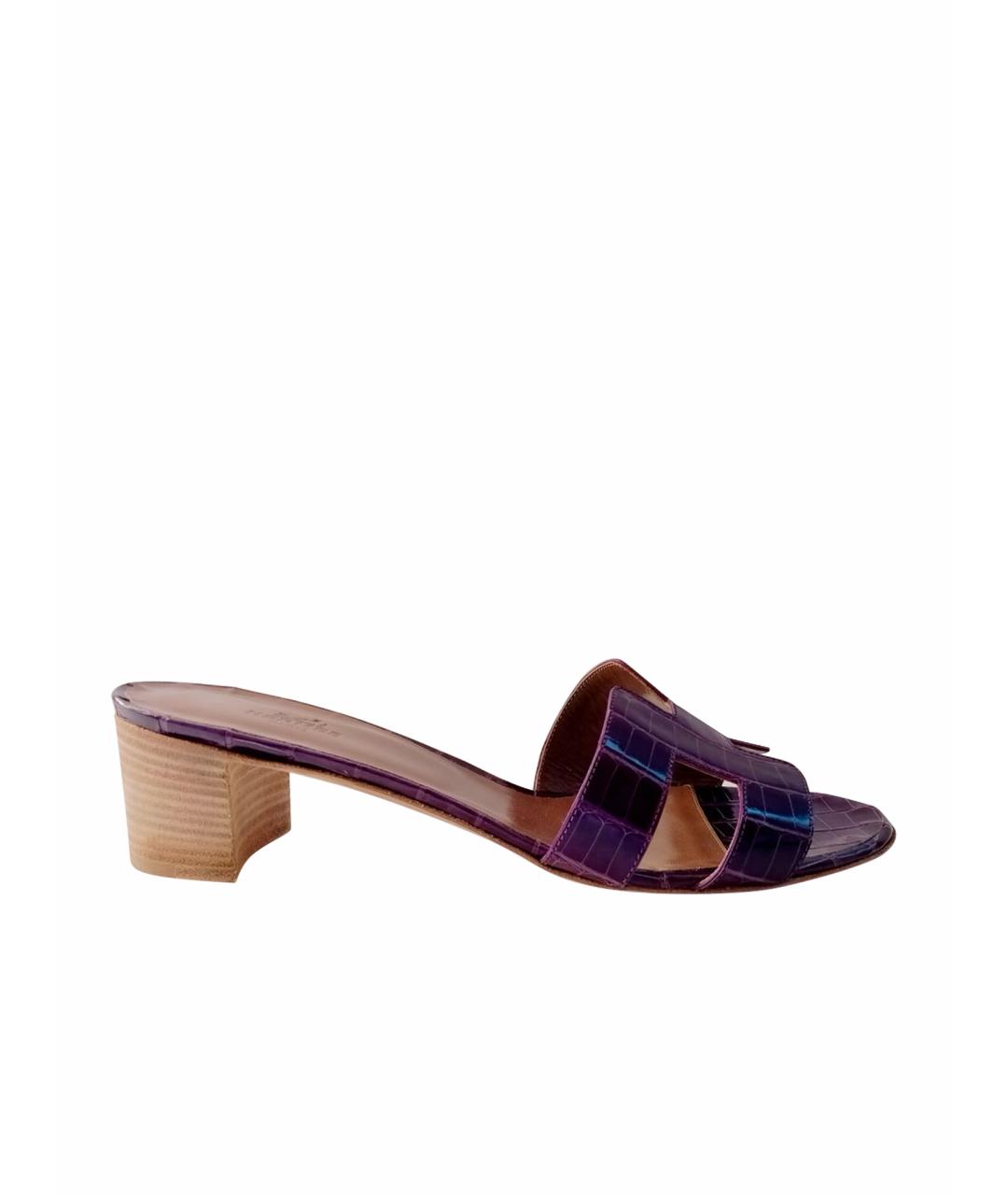 HERMES Фиолетовые мюли из экзотической кожи, фото 1