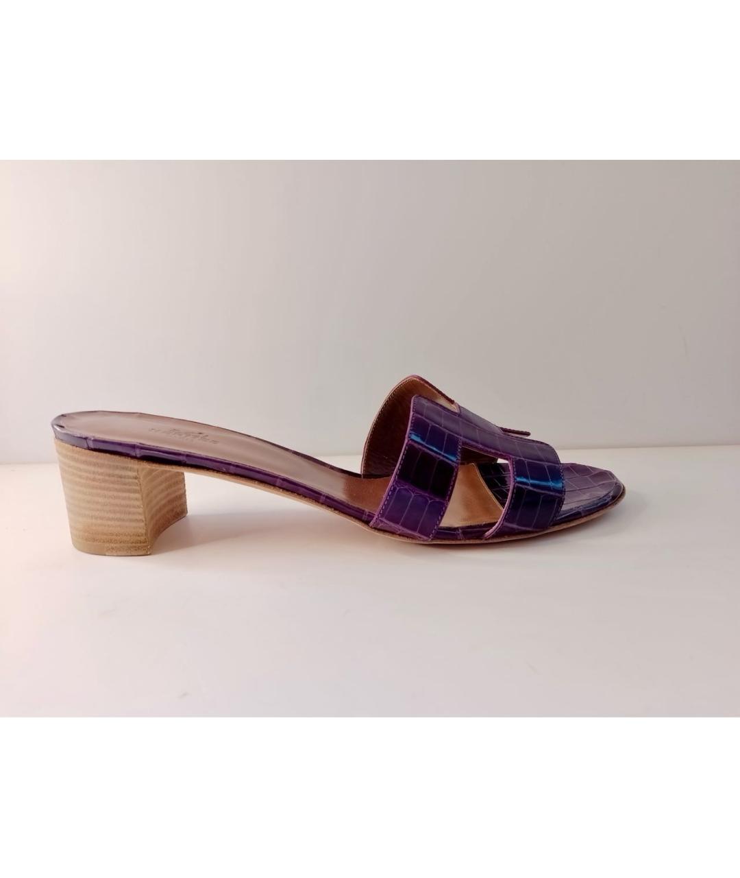 HERMES Фиолетовые мюли из экзотической кожи, фото 9