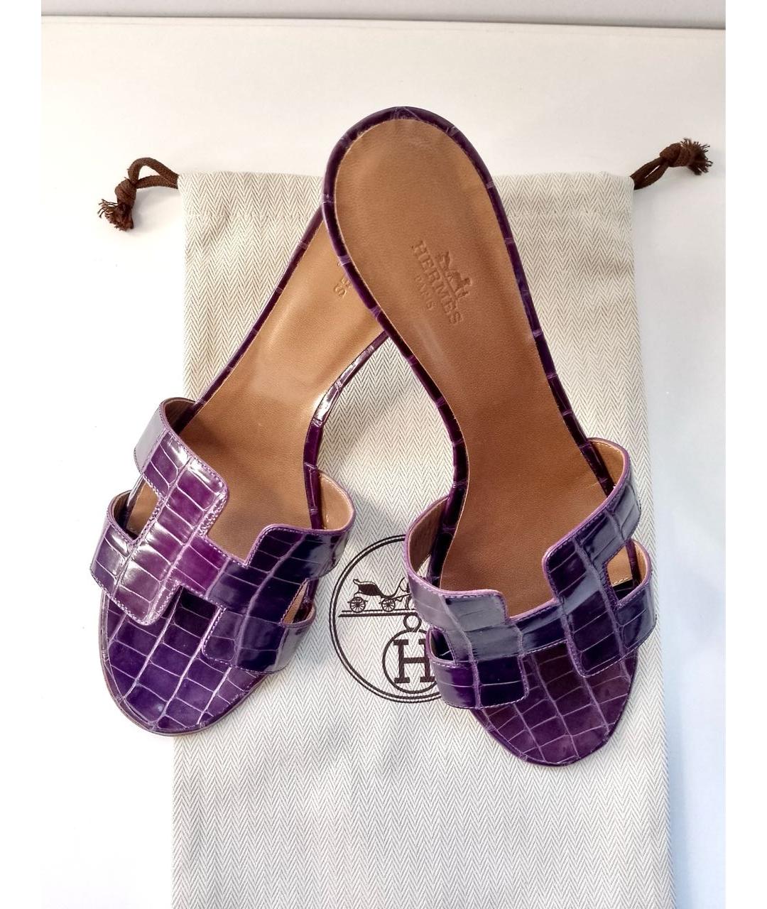 HERMES Фиолетовые мюли из экзотической кожи, фото 3