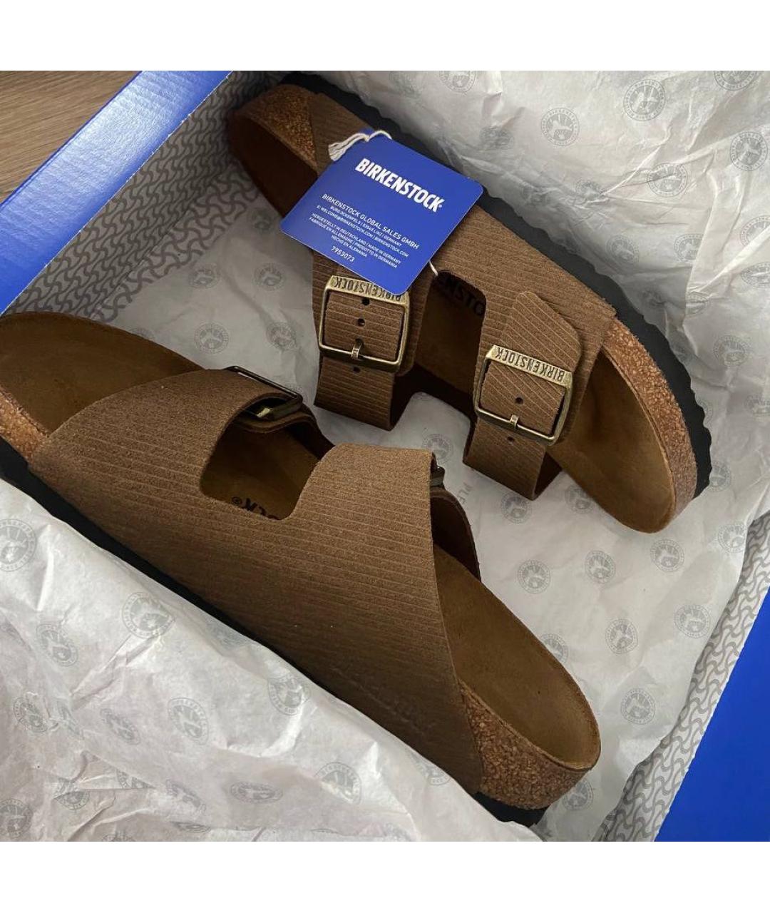 BIRKENSTOCK Коричневые кожаные шлепанцы, фото 4