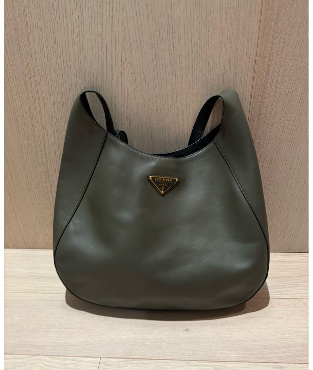 PRADA Хаки кожаная сумка тоут, фото 5