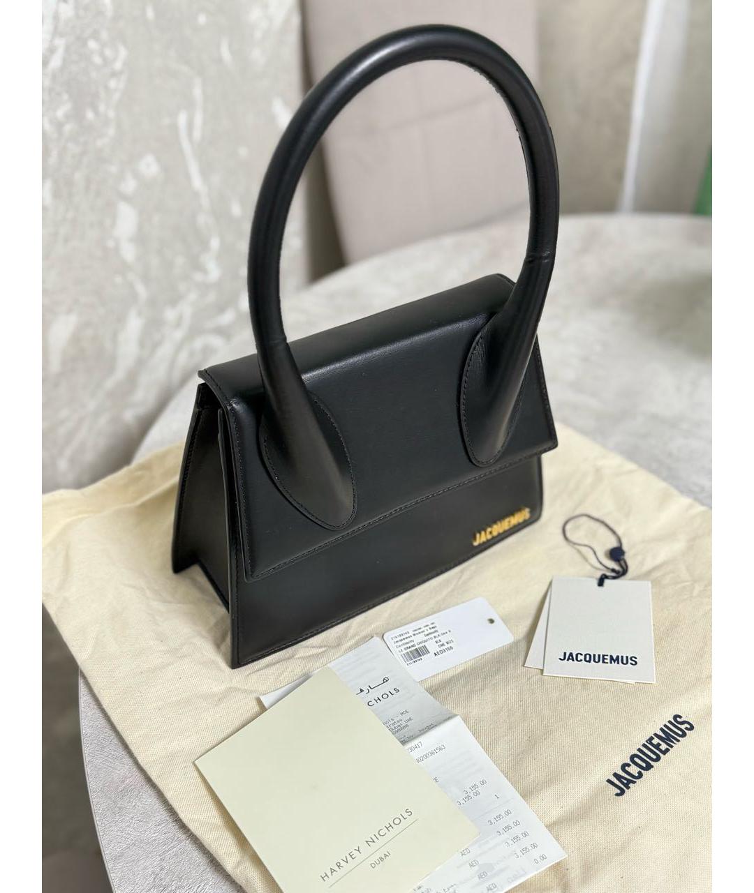 JACQUEMUS Черная кожаная сумка с короткими ручками, фото 2
