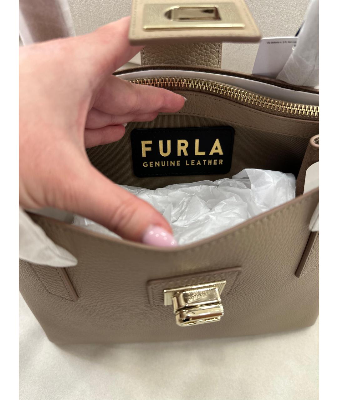 FURLA Бежевая кожаная сумка тоут, фото 8