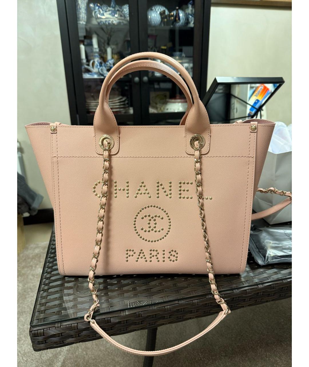 CHANEL Розовая кожаная сумка тоут, фото 7