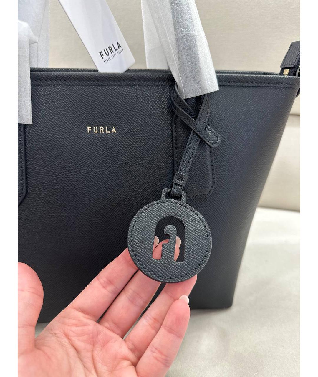 FURLA Черная кожаная сумка тоут, фото 7