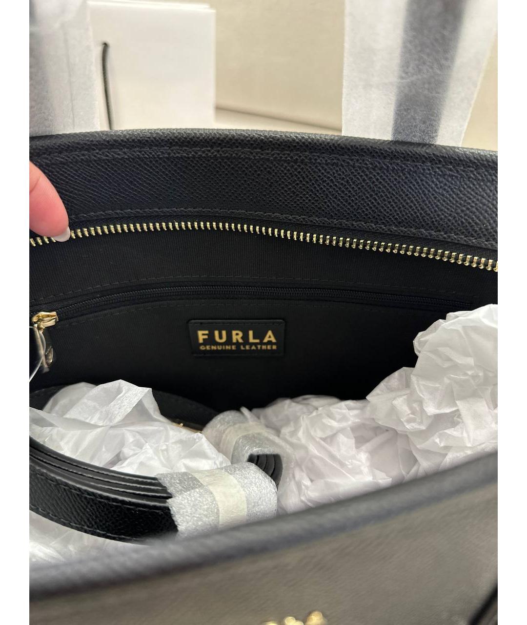 FURLA Черная кожаная сумка тоут, фото 8