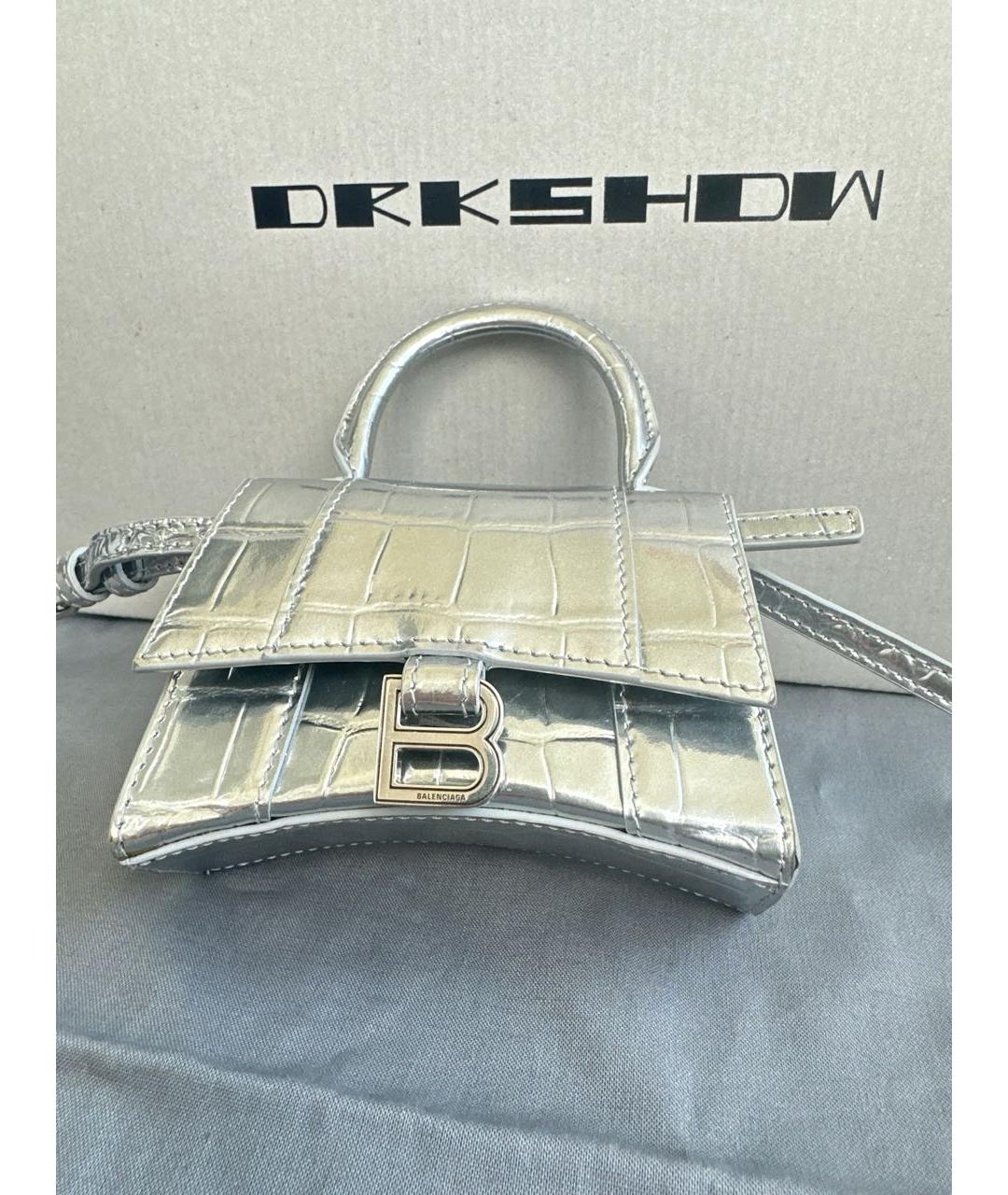 BALENCIAGA Серебряная кожаная сумка с короткими ручками, фото 7