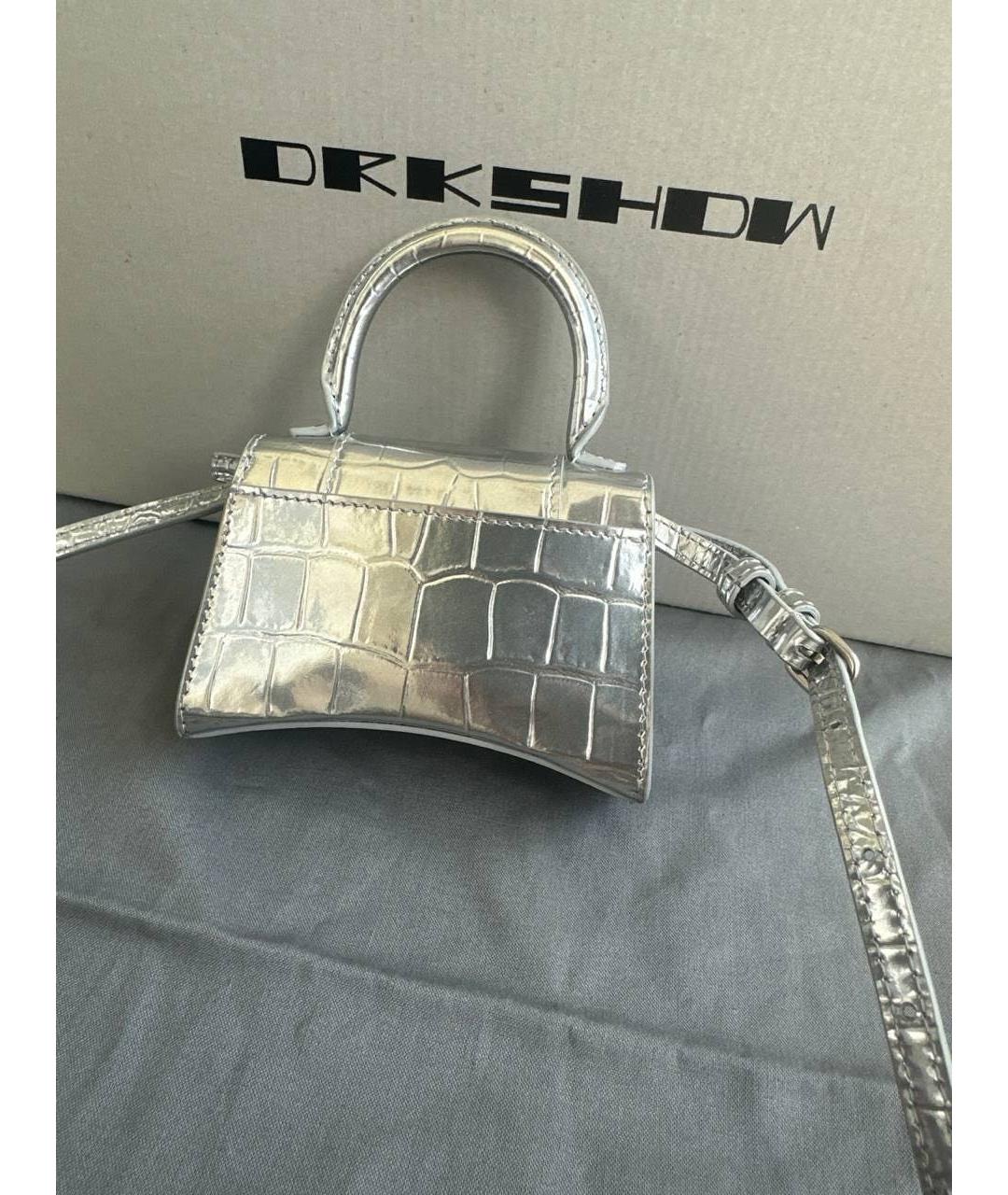 BALENCIAGA Серебряная кожаная сумка с короткими ручками, фото 3