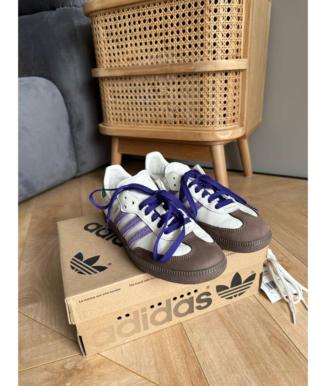 ADIDAS Бежевые кожаные кеды, фото 2