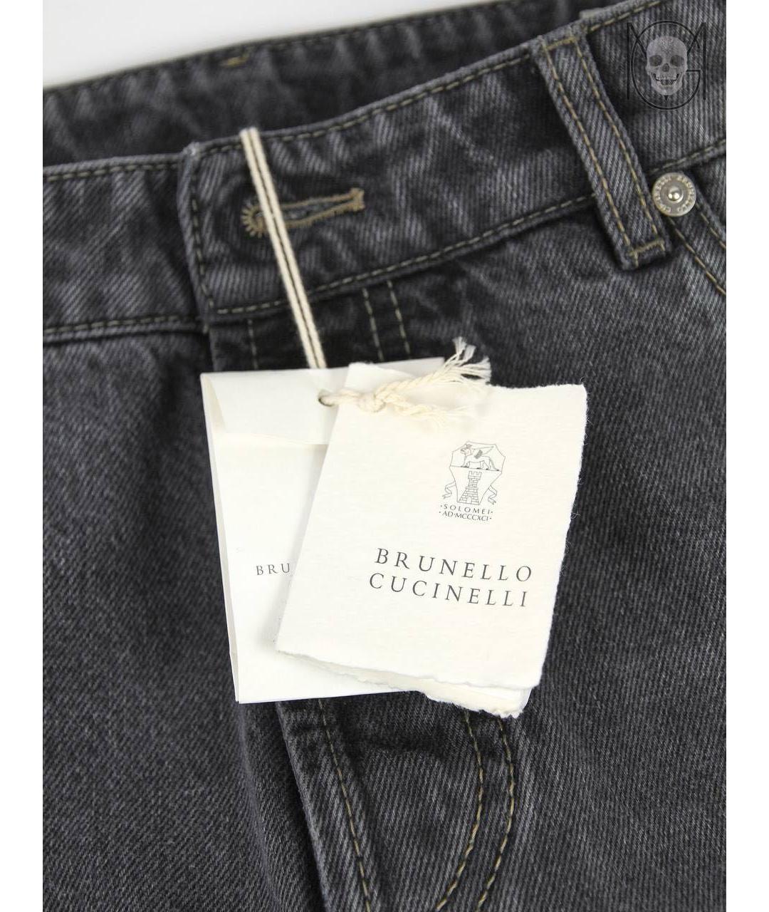 BRUNELLO CUCINELLI Антрацитовые хлопковые джинсы скинни, фото 5