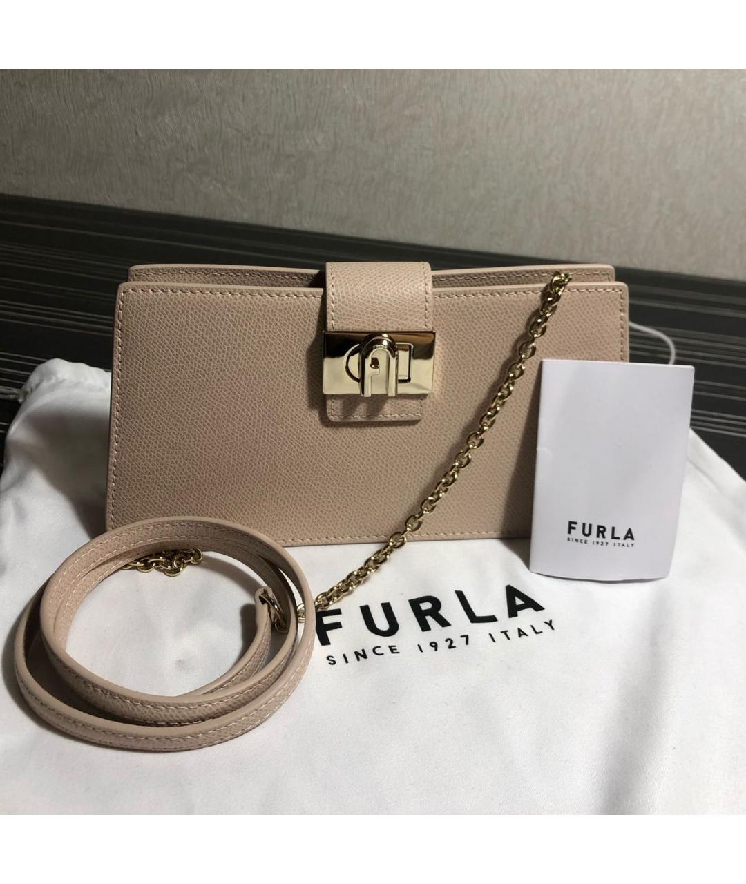 FURLA Бежевая кожаная сумка через плечо, фото 7