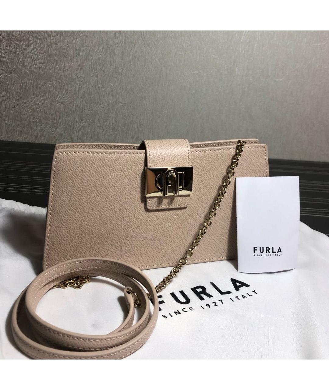 FURLA Бежевая кожаная сумка через плечо, фото 6