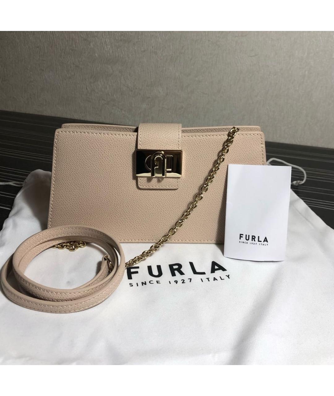 FURLA Бежевая кожаная сумка через плечо, фото 5