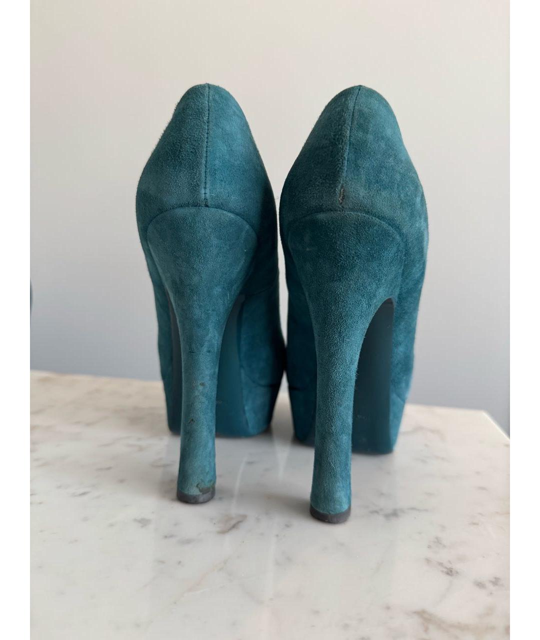 SAINT LAURENT Бирюзовые замшевые туфли, фото 4
