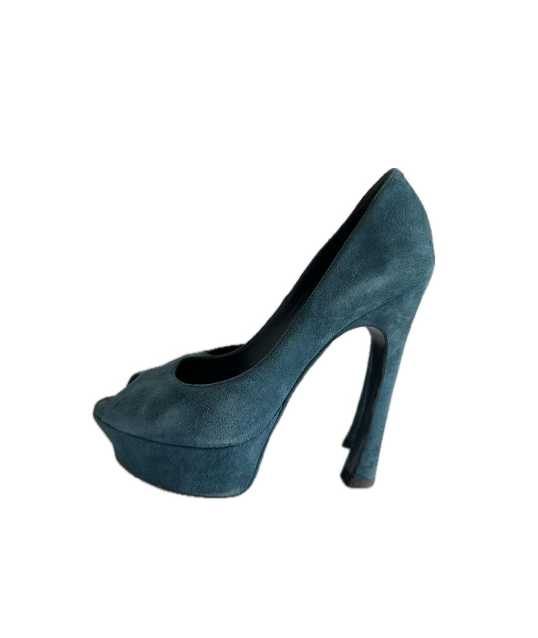 SAINT LAURENT Бирюзовые замшевые туфли, фото 9