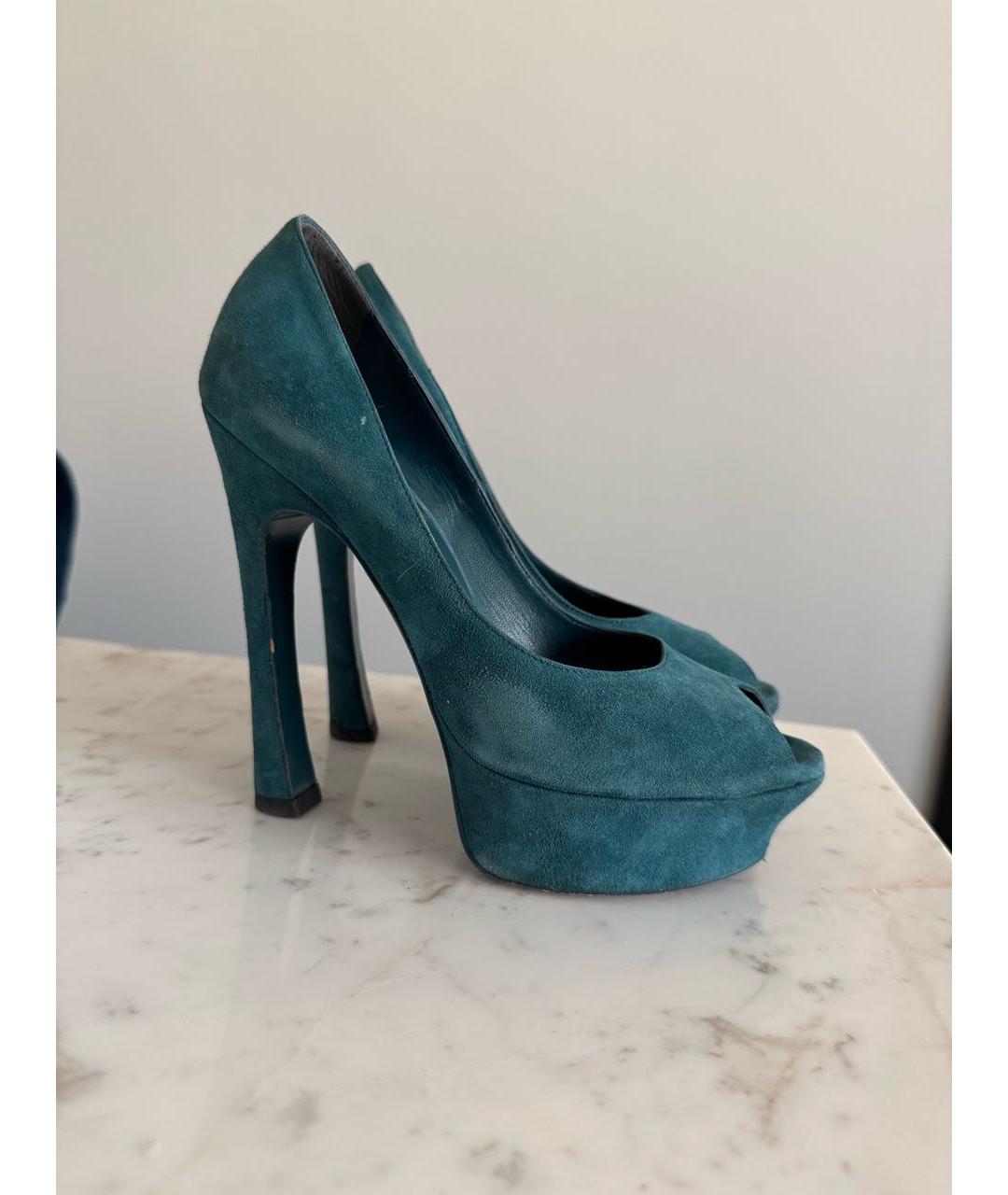 SAINT LAURENT Бирюзовые замшевые туфли, фото 7