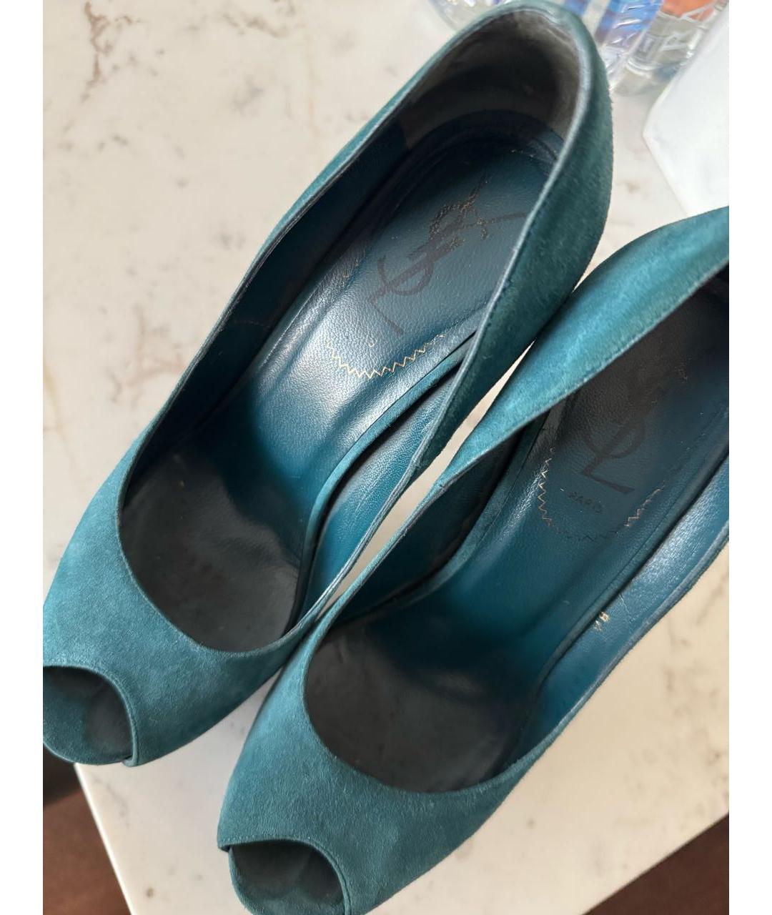 SAINT LAURENT Бирюзовые замшевые туфли, фото 3