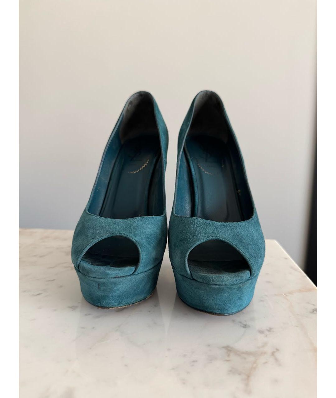 SAINT LAURENT Бирюзовые замшевые туфли, фото 2