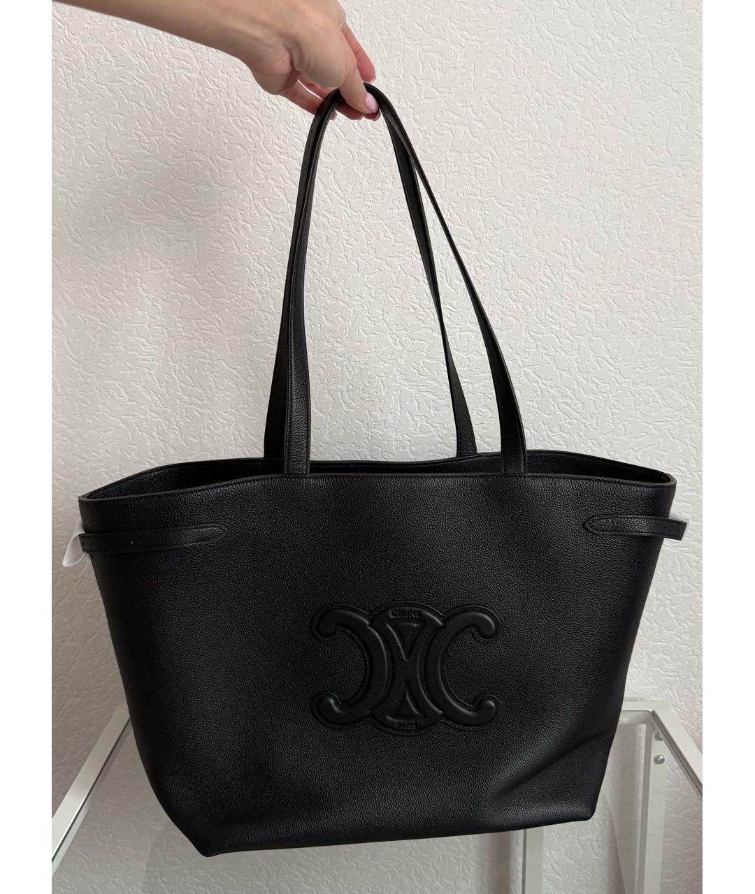 CELINE Черная кожаная сумка тоут, фото 2