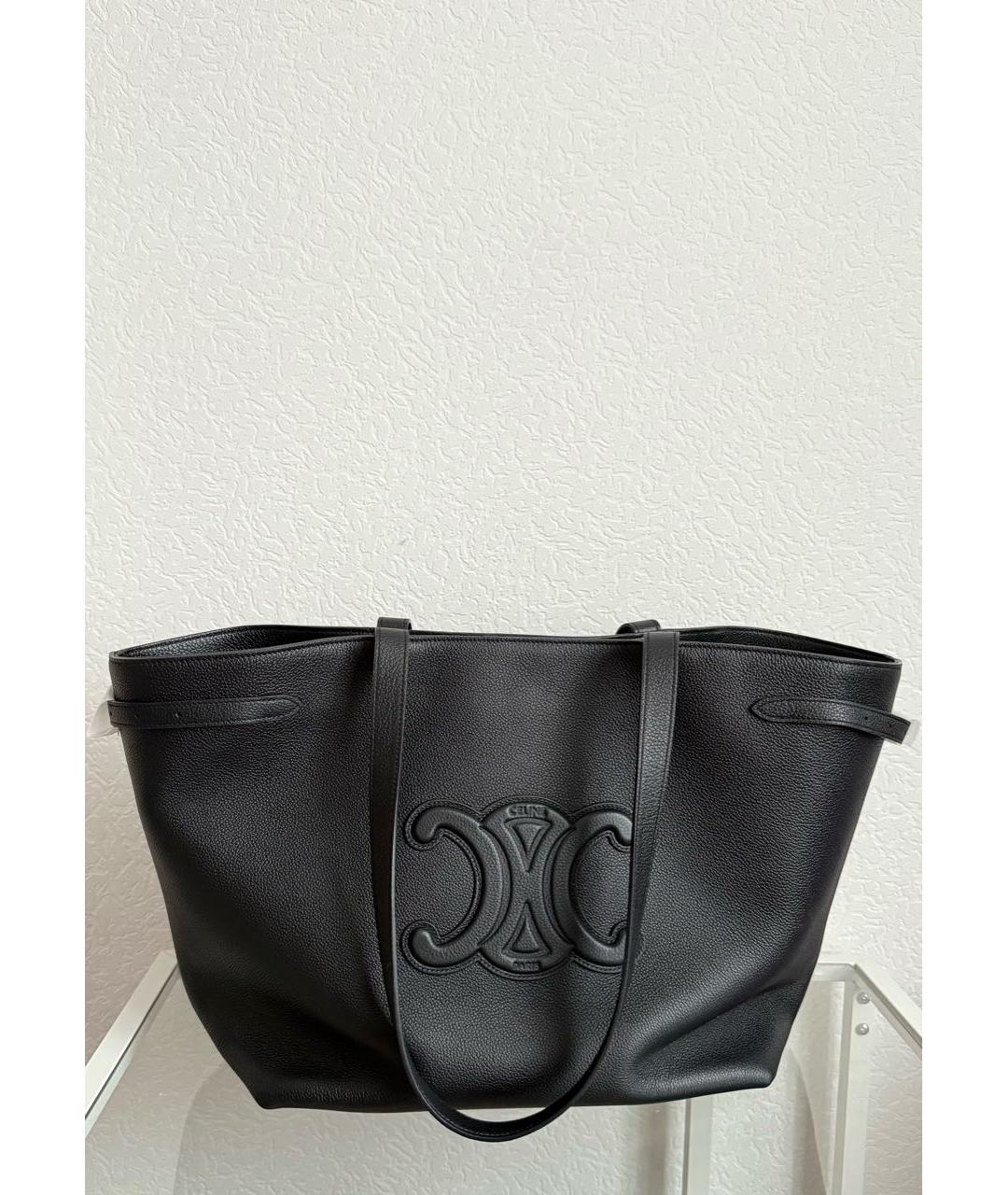 CELINE Черная кожаная сумка тоут, фото 9