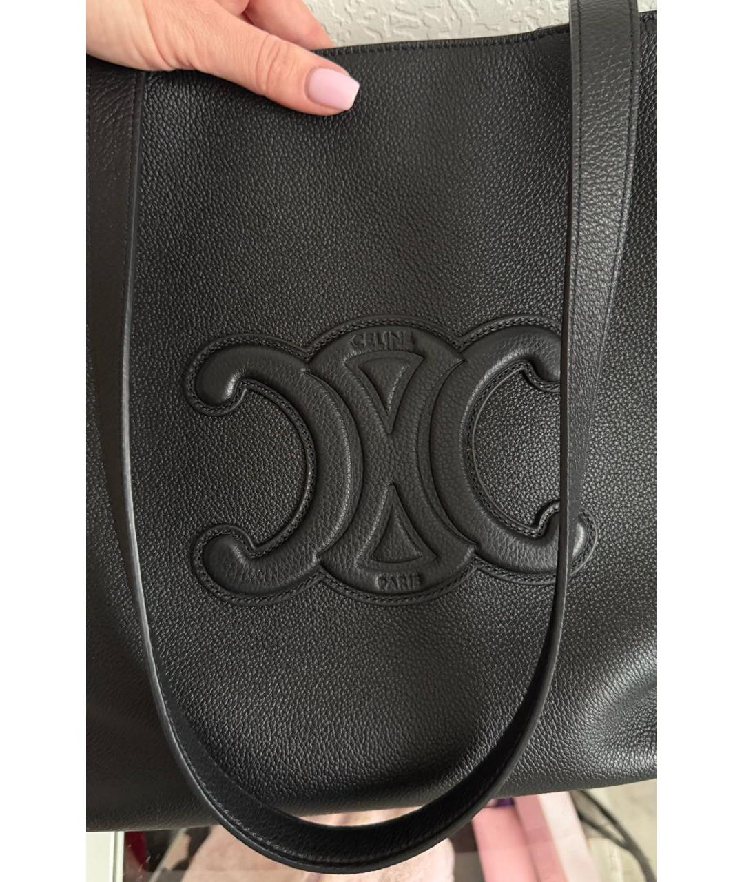 CELINE Черная кожаная сумка тоут, фото 5
