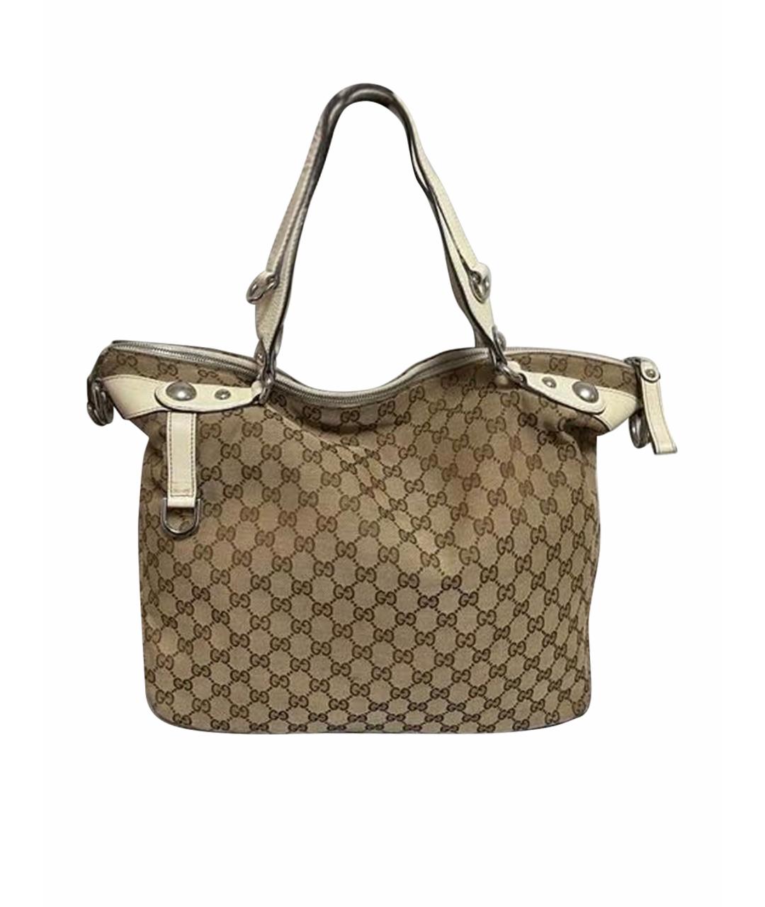 GUCCI Коричневая жаккардовая сумка тоут, фото 1