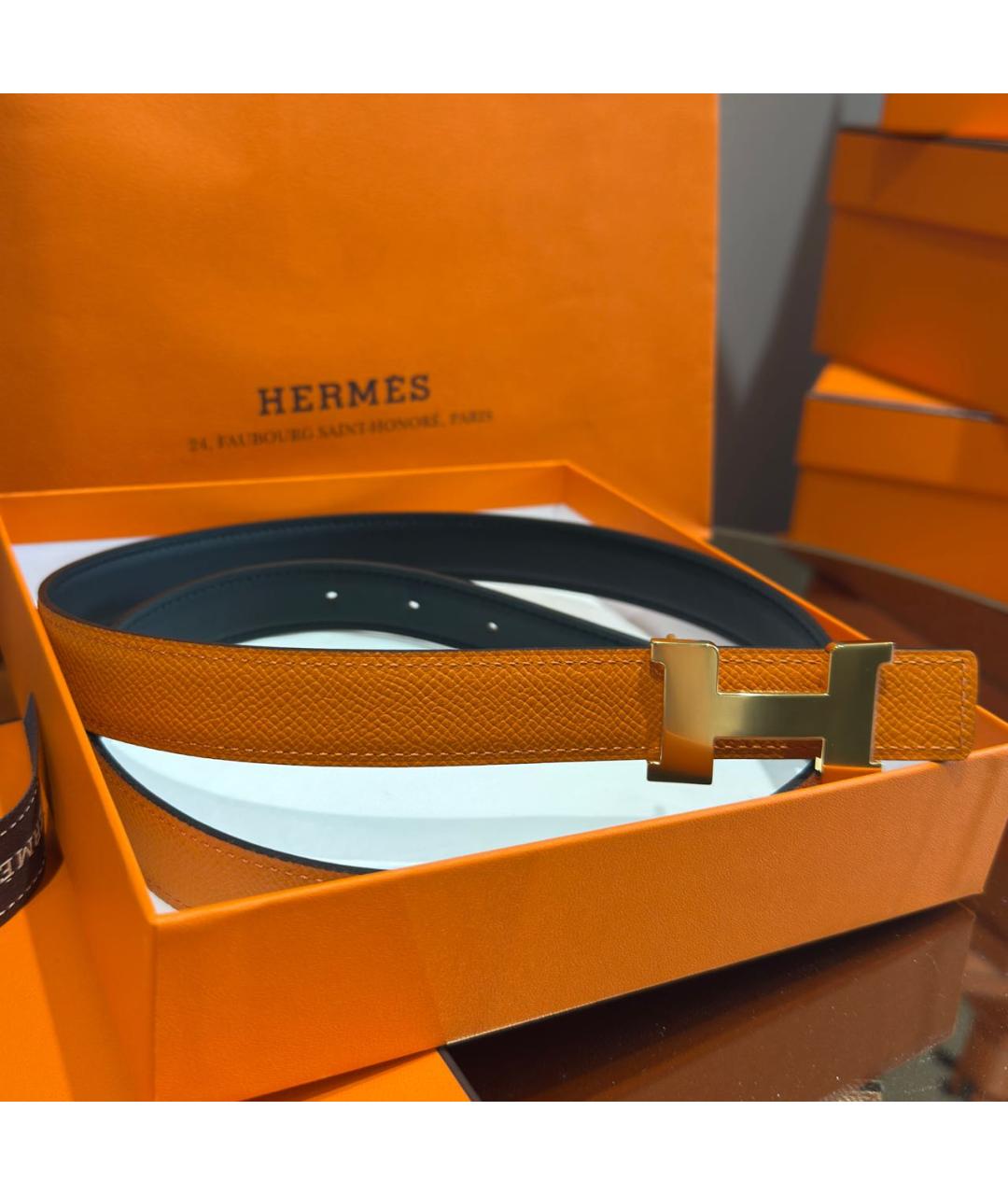 HERMES Оранжевый кожаный ремень, фото 5